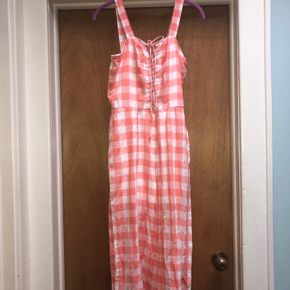 Plaid orange and white jumpsuit